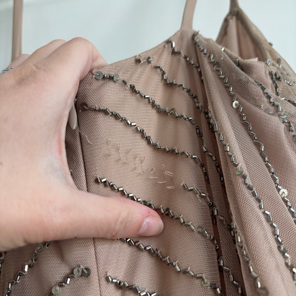 Adrianna Papell Art Deco Beaded Blouson Gown Pink Bridal Beaded Sz 2 Formal - Picture 13 of 16